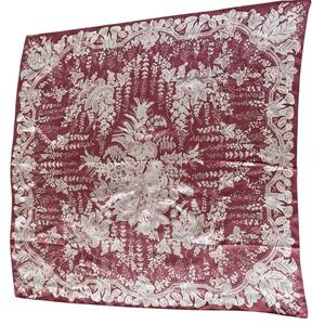 Smithsonian Institution 1985 Vintage Silk Scarf Burgundy Floral Made in Japan